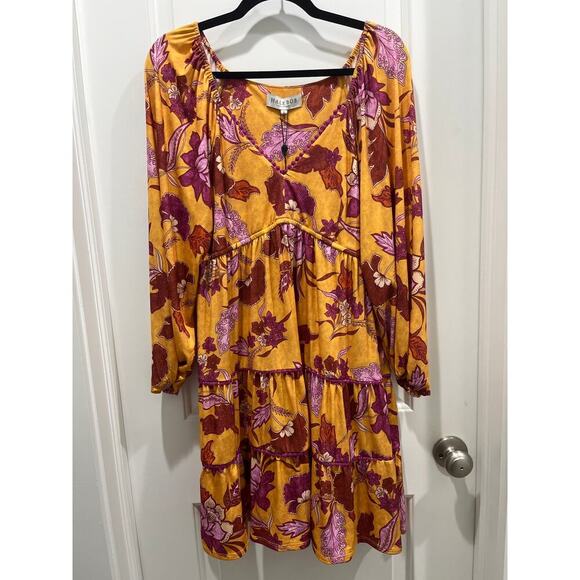 NWT Hale Bob Taisha Jersey Bohemian V-Neck Mini Dress Sz L - Picture 2 of 8